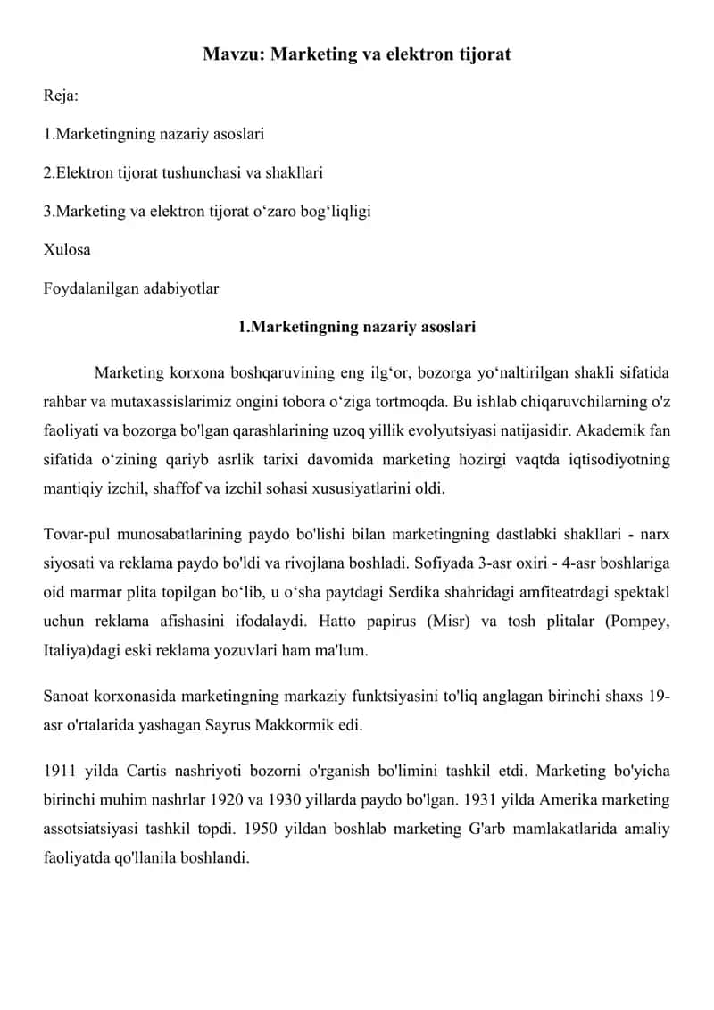 Marketing va elektron tijorat