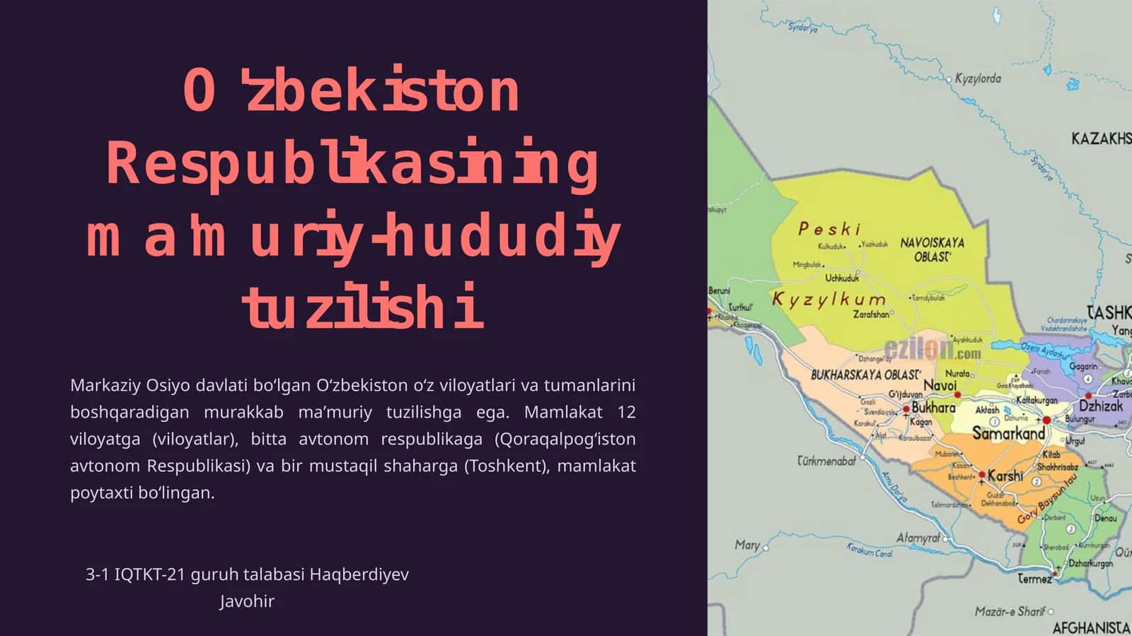 O’zbekiston Respublikasining ma'muriy-hududiy tuzilishi