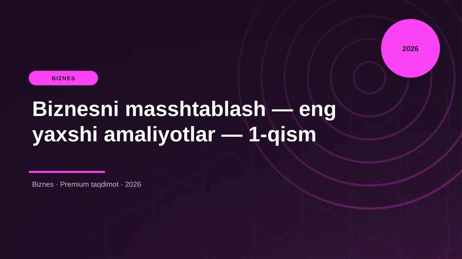 Biznesni masshtablash — eng yaxshi amaliyotlar — 1-qism
