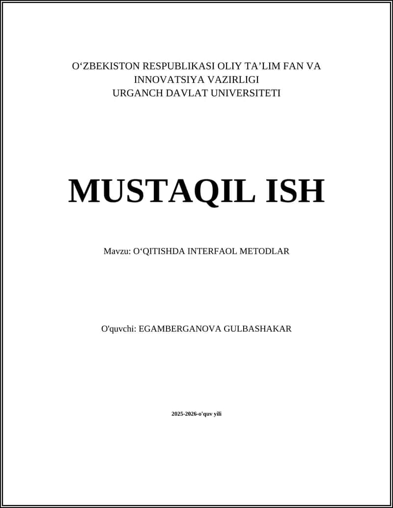 O‘QITISHDA INTERFAOL METODLAR