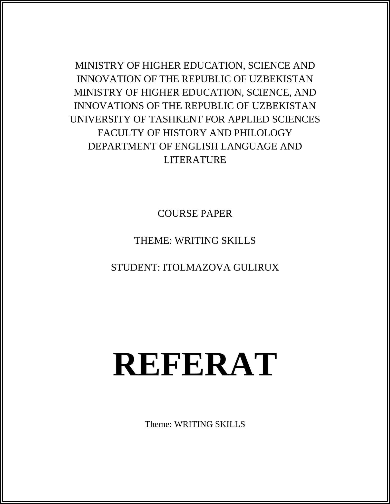 Course Paper on Writing Skills