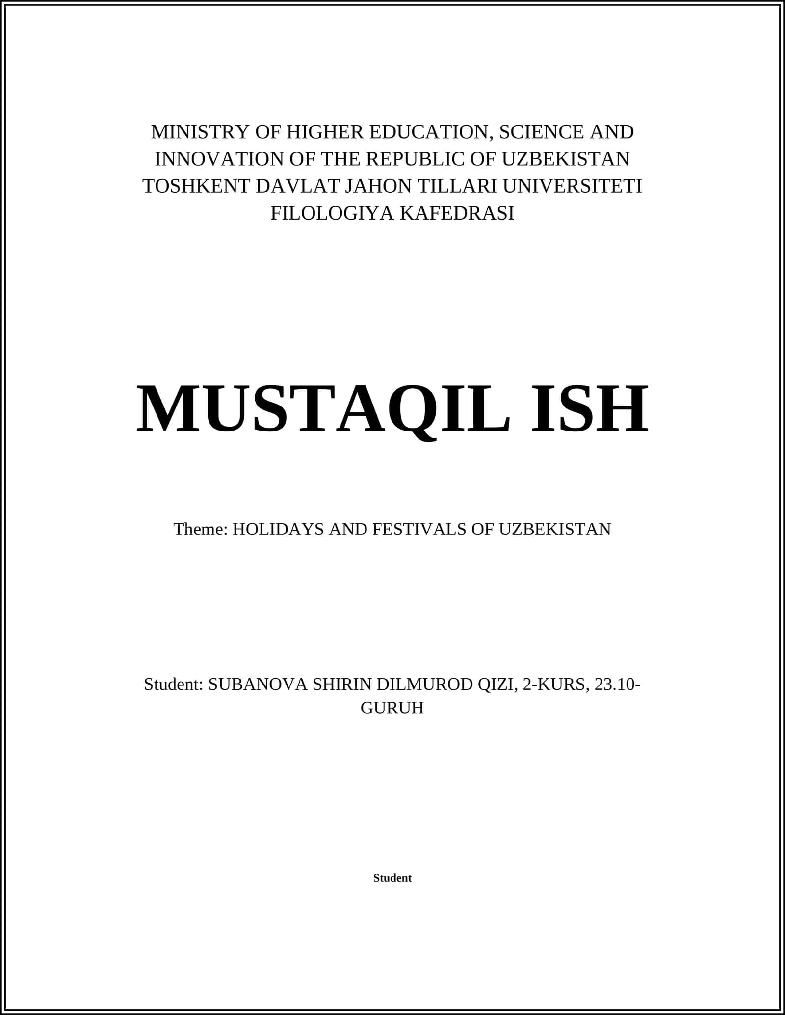 HOLIDAYS AND FESTIVALS OF UZBEKISTAN