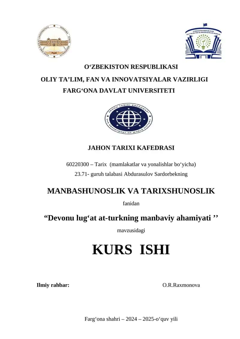 Mahmud Qoshg'ariyning Devoni lug'ati turk asari