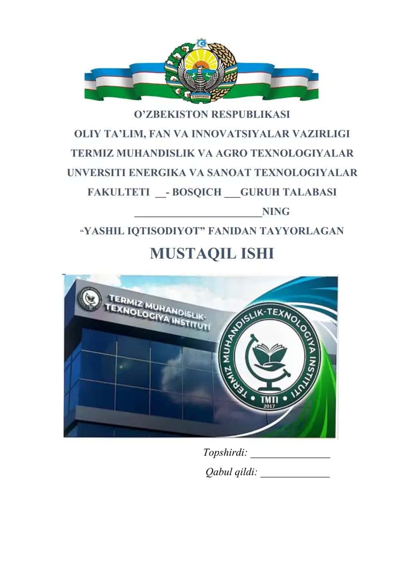 Yashil iqtisodiyoning tavsiflovchi ko’rsatkichlar mohiyati