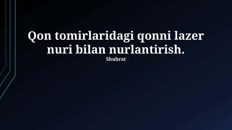 Qon tomirlaridagi qonni lazer nuri bilan nurlantirish