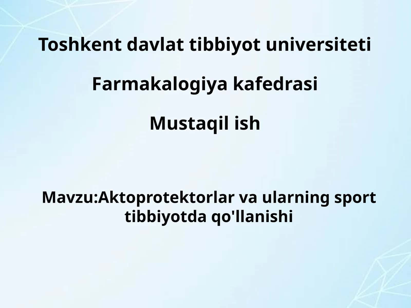Aktoprotektorlar va ularning sport tibbiyotda qo'llanishi