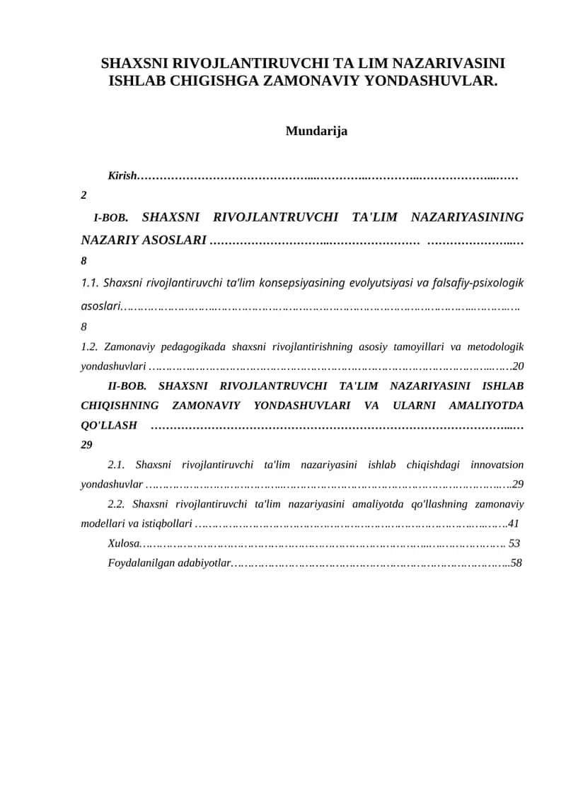 SHAXSNI RIVOJLANTIRUVCHI TA LIM NAZARIVASINI ISHLAB CHIGISHGA ZAMONAVIY YONDASHUVLAR.