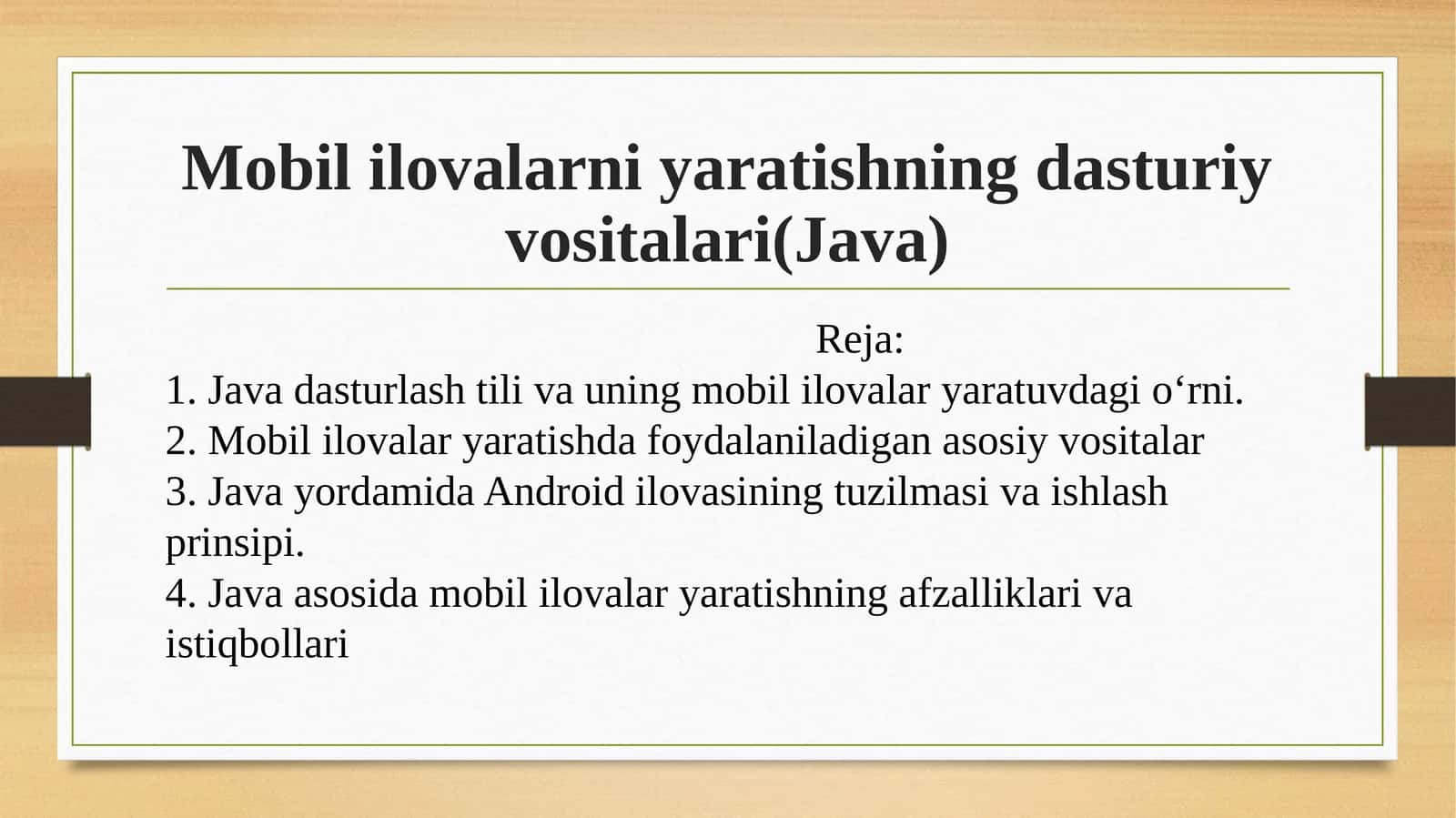Mobil ilovalar ni yaratishning dasturiy vositalari (Java)