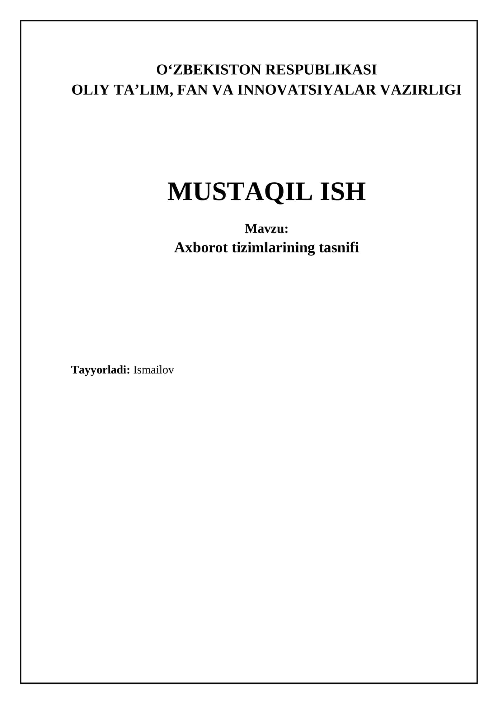 Axborot tizimlarining tasnifi
