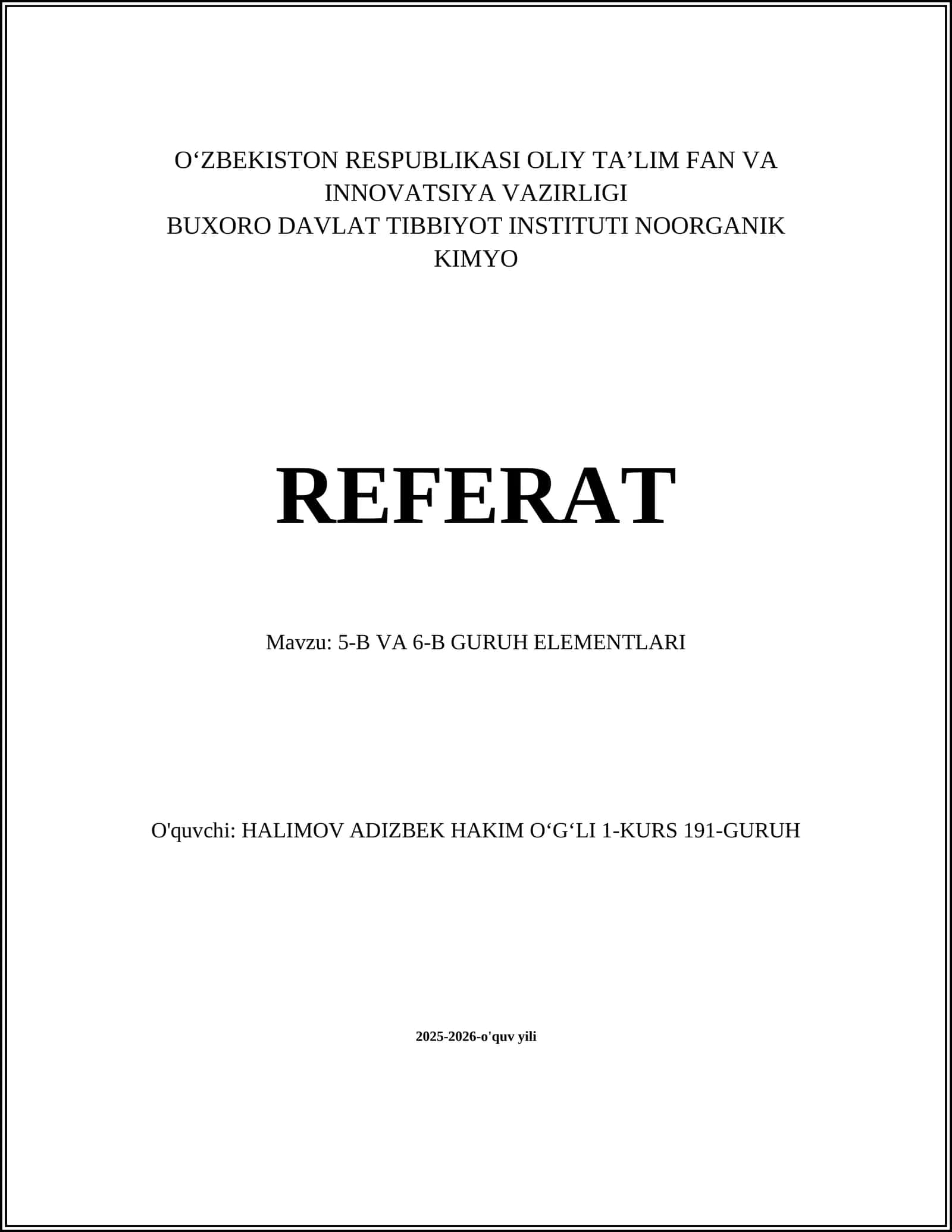 5-B VA 6-B GURUH ELEMENTLARI