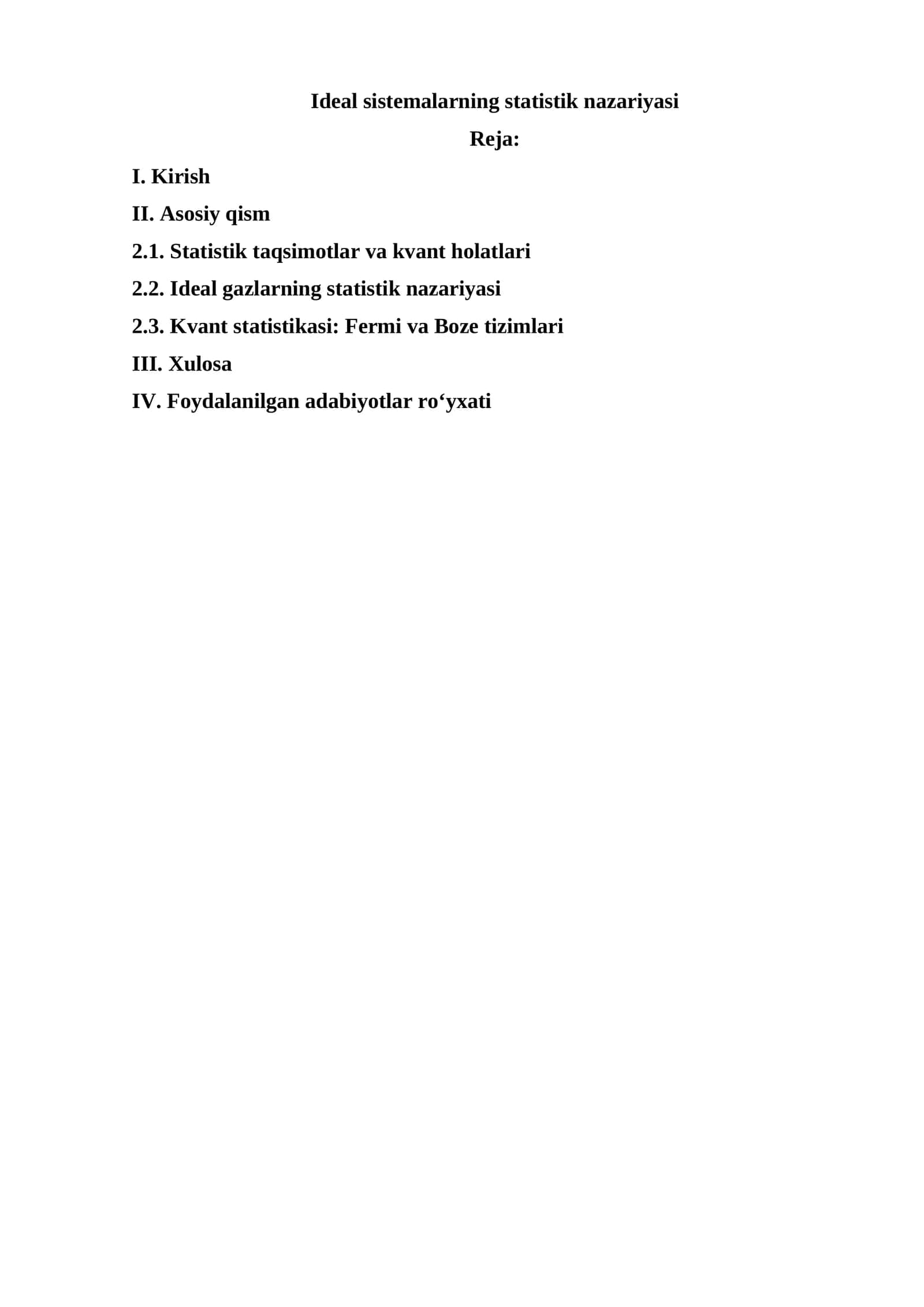 Ideal sistemalarning statistik nazariyasi