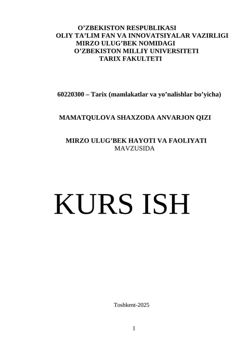 MIRZO ULUG’BEK HAYOTI VA FAOLIYATI