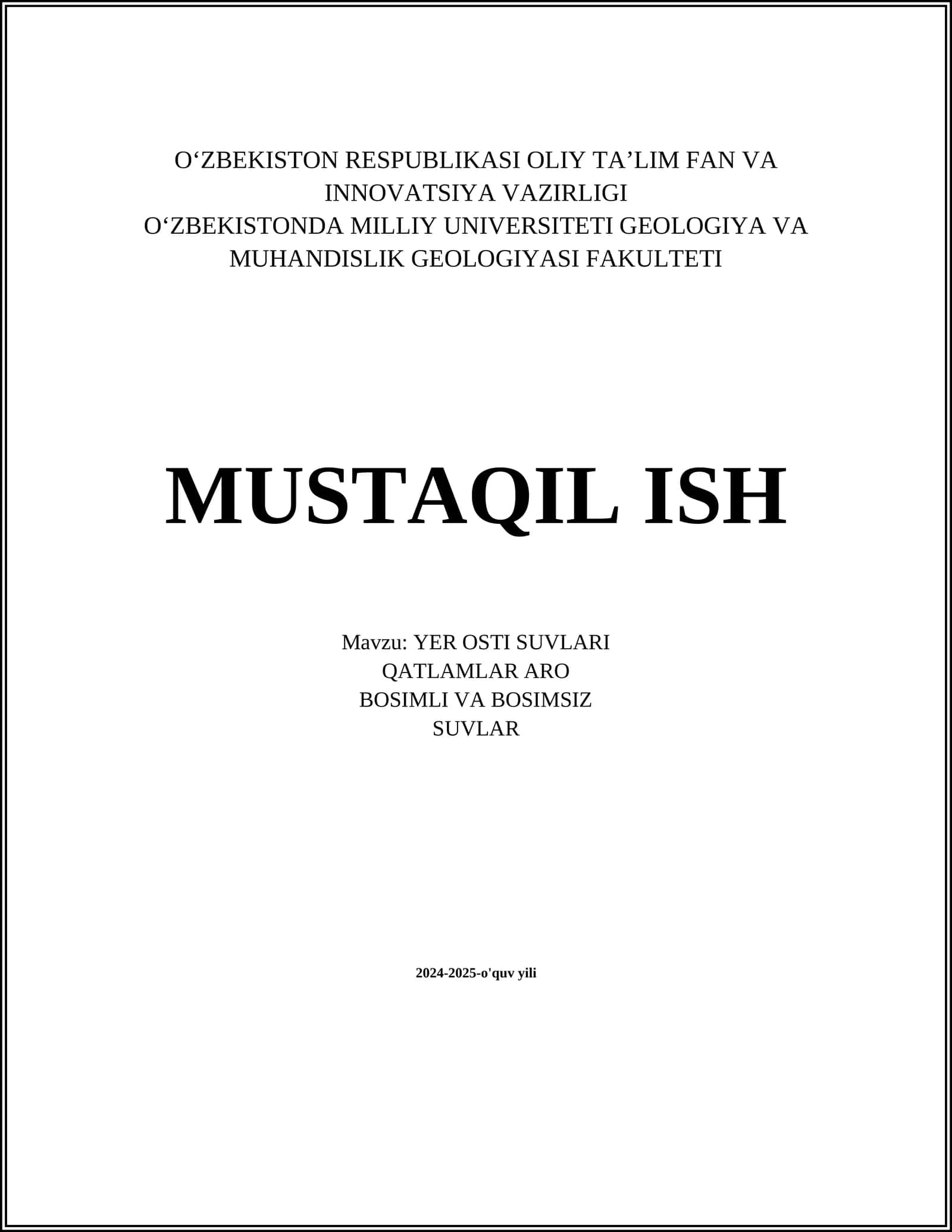 YER OSTI SUVLARI