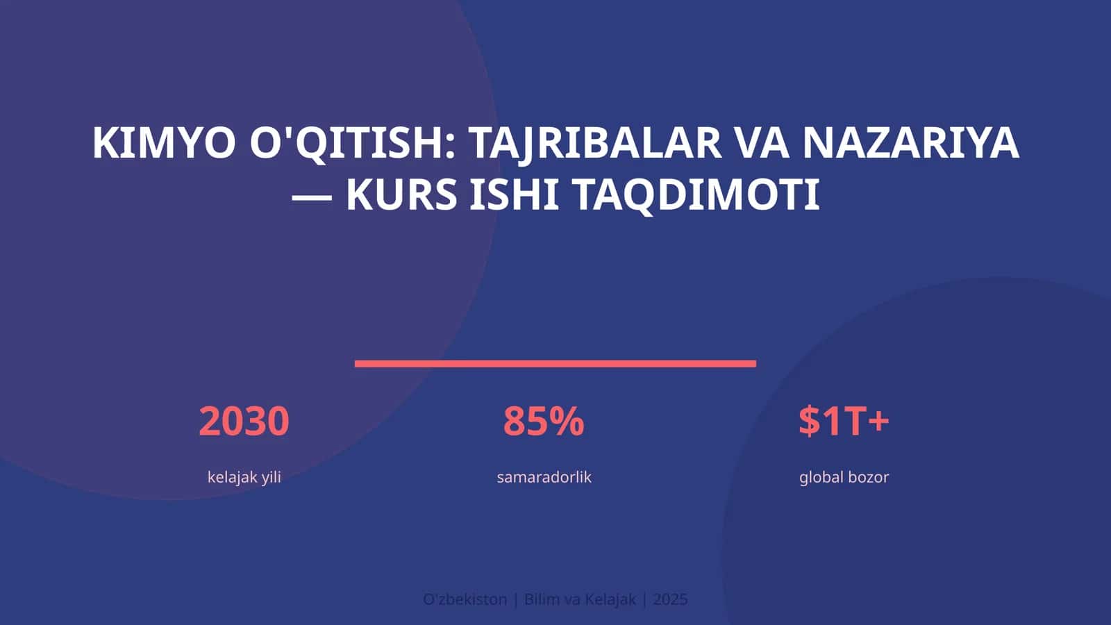 Kimyo o'qitish: tajribalar va nazariya — kurs ishi taqdimoti