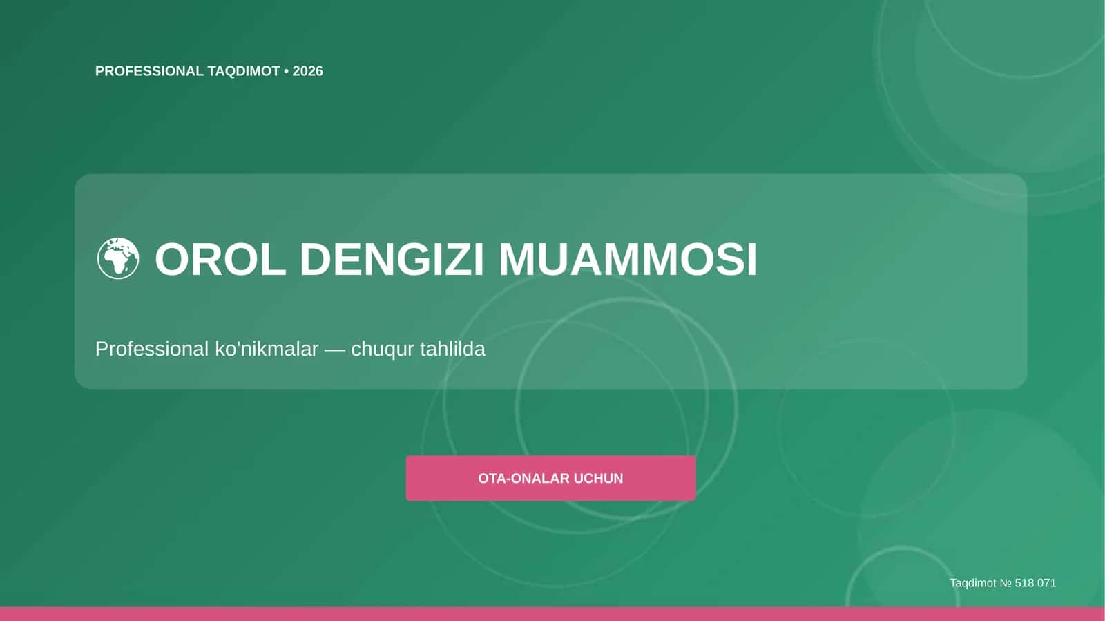 OROL DENGIZI MUAMMOSI Professional Taqdimot • 2026