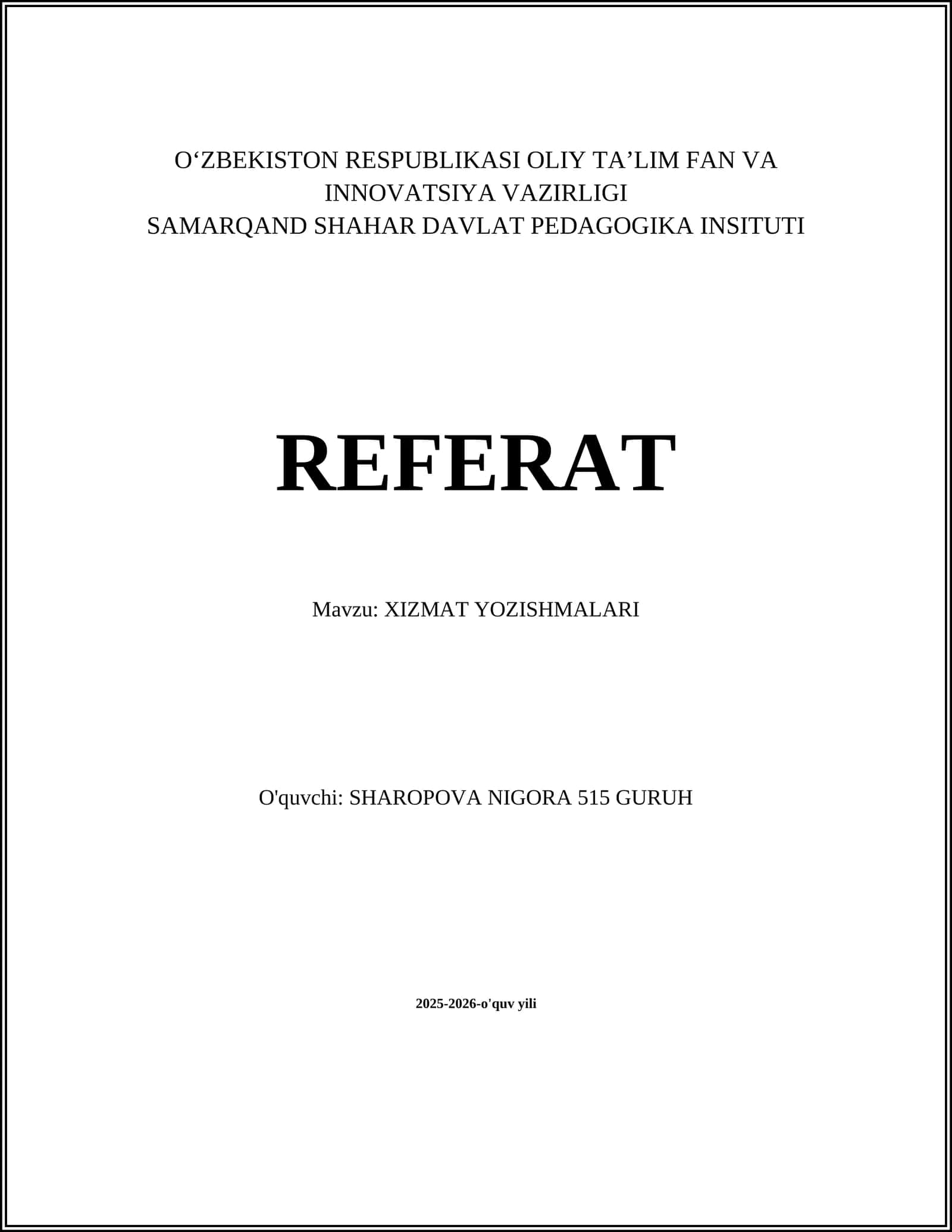 XIZMAT YOZISHMALARI