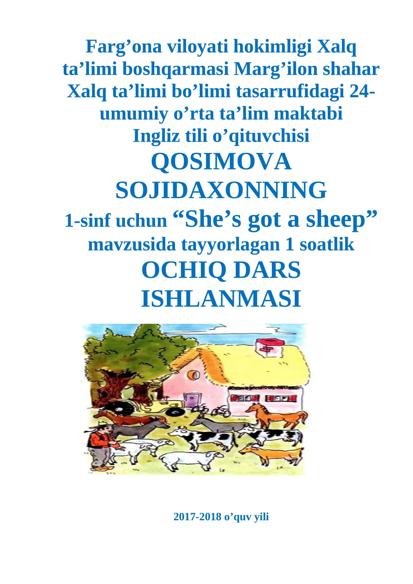 Ochiq dars 1-sinf INGLIZ tili She’s got a sheep mavzusida