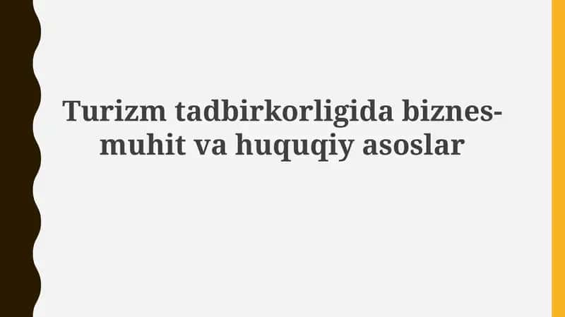 Turizm tadbirkorligidabiznes-muhitvahuquqiyasoslar