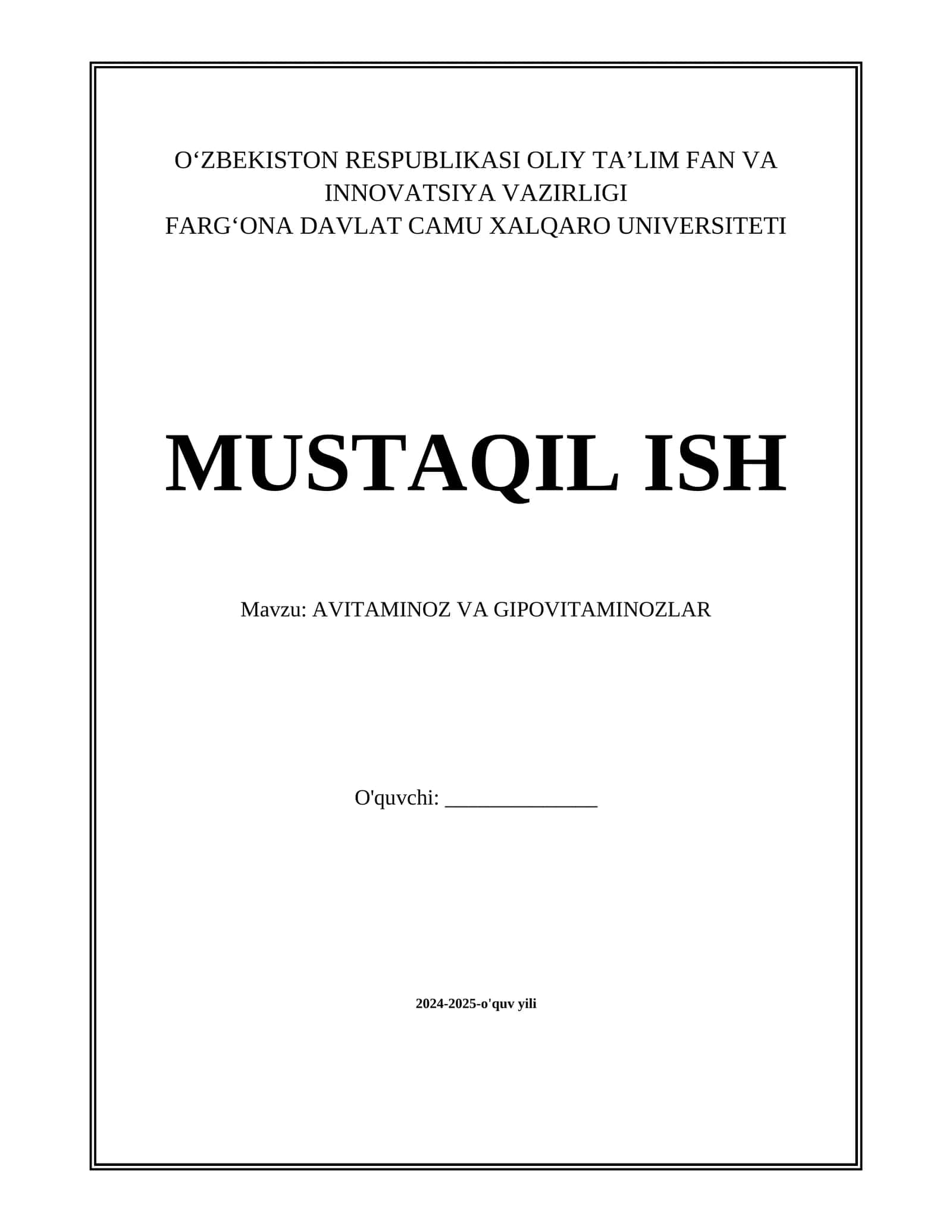 AVITAMINOZ VA GIPOVITAMINOZLAR
