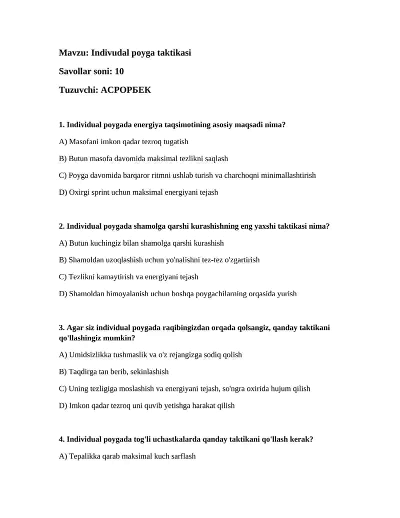 Indivudal poyga taktikasi