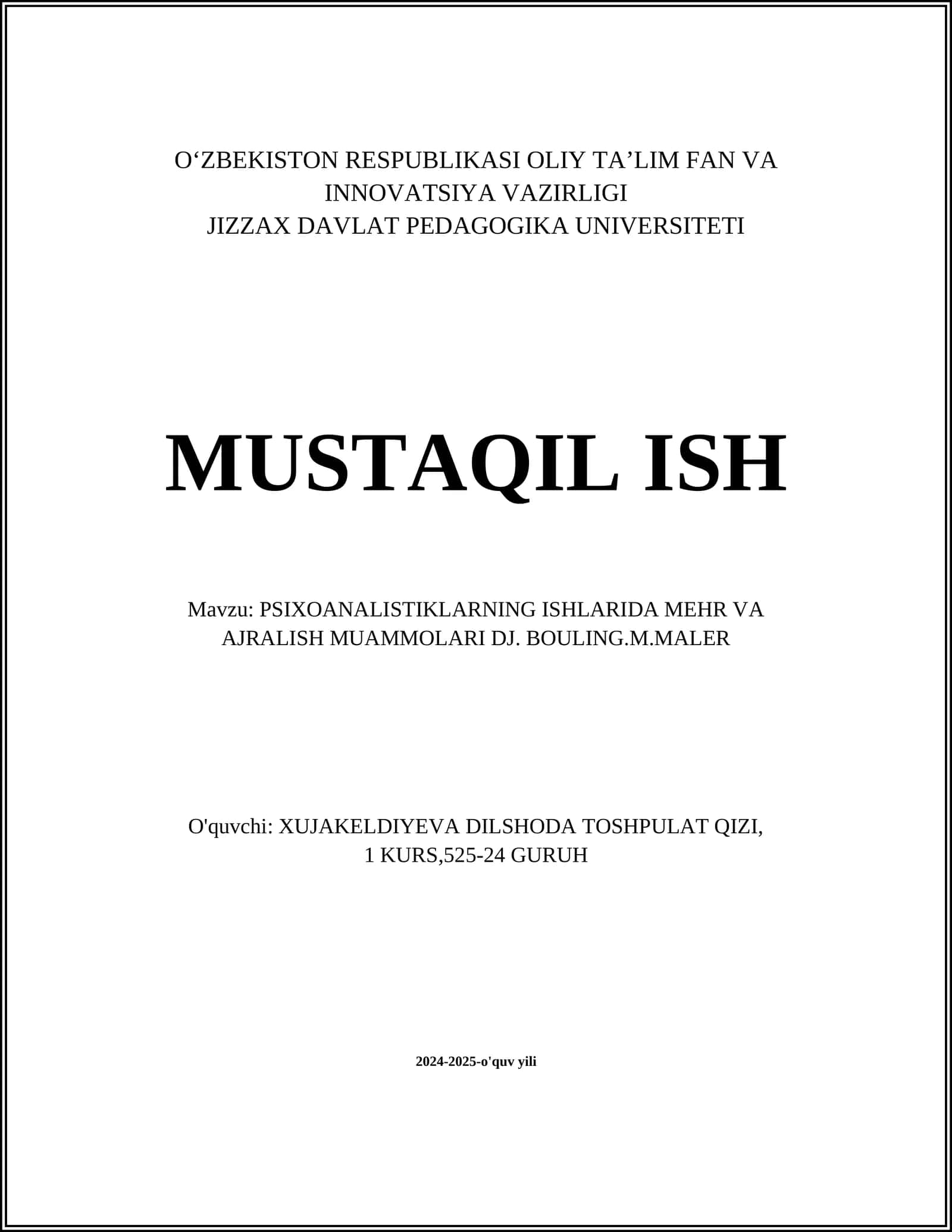 Mehr tushunchasi psixoanalitik nazariyada