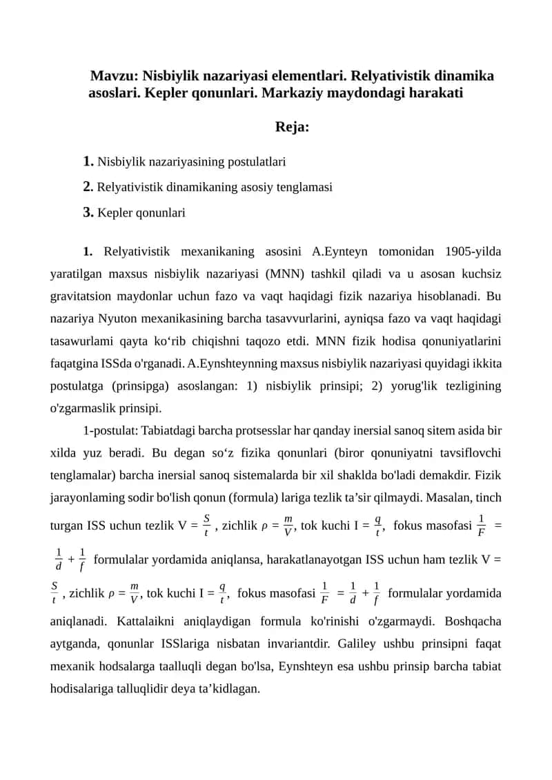 Nisbiylik nazariyasi elementlari