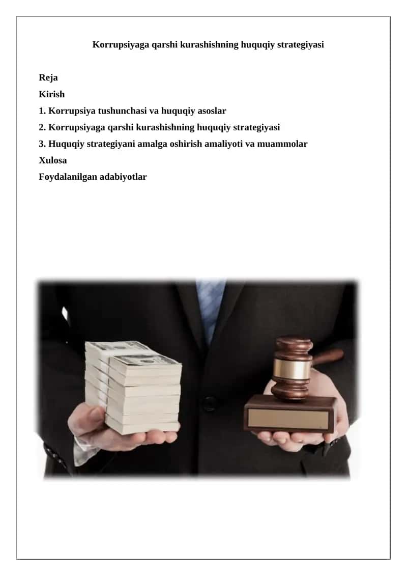 Korrupsiyaga qarshi kurashishning huquqiy strategiyasi