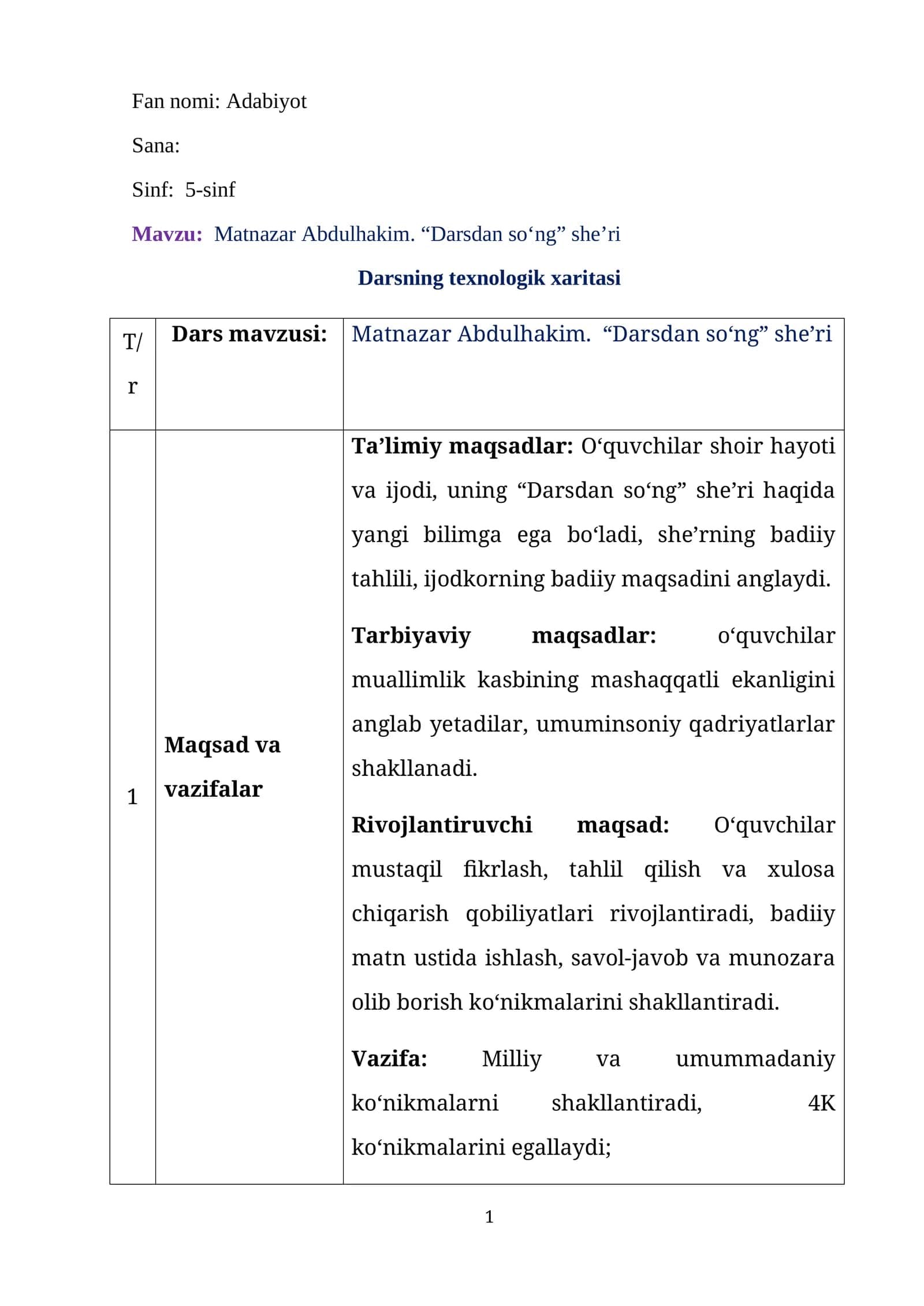 Matnazar Abdulhakim. “Darsdan so‘ng” she’ri