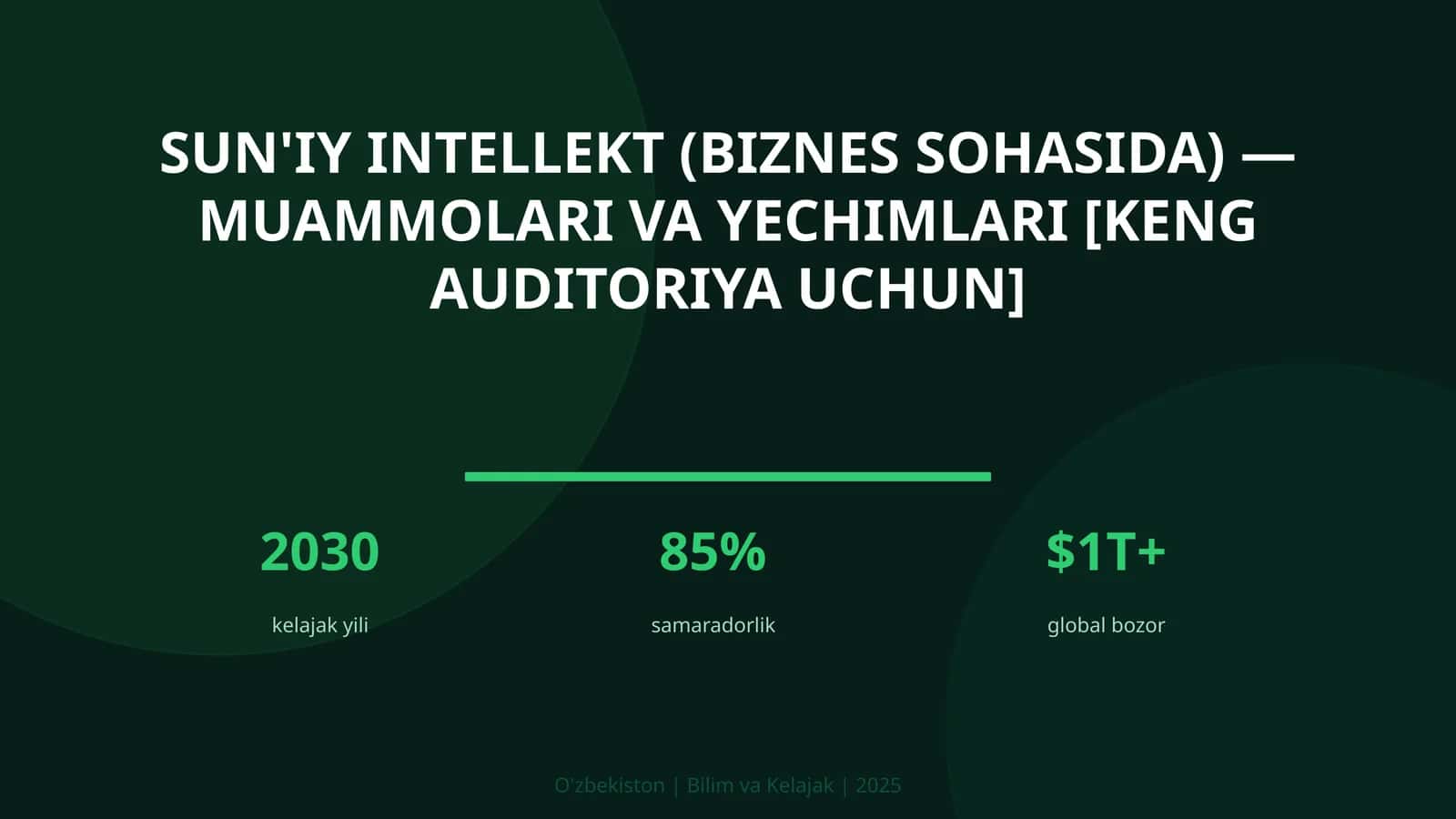 SUN'IY INTELLEKT (BIZNES SOHASIDA) — MUAMMOLARI VA YECHIMLARI [KENG AUDITORIYA UCHUN]