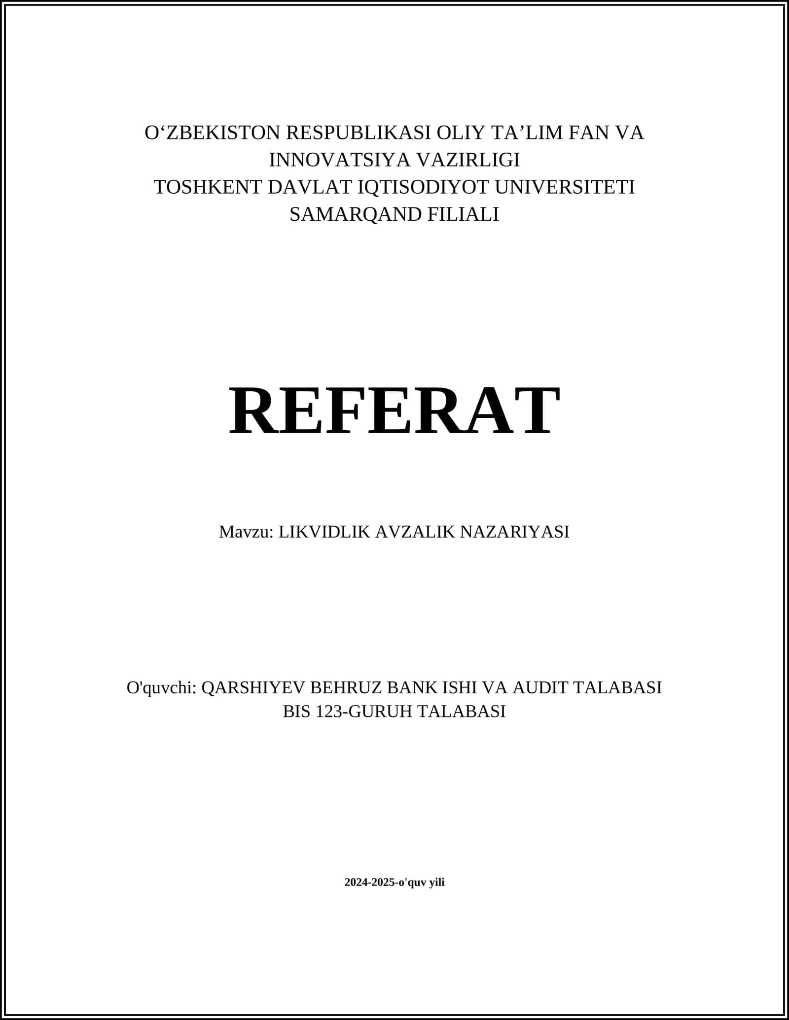 LIKVIDLIK AVZALIK NAZARIYASI