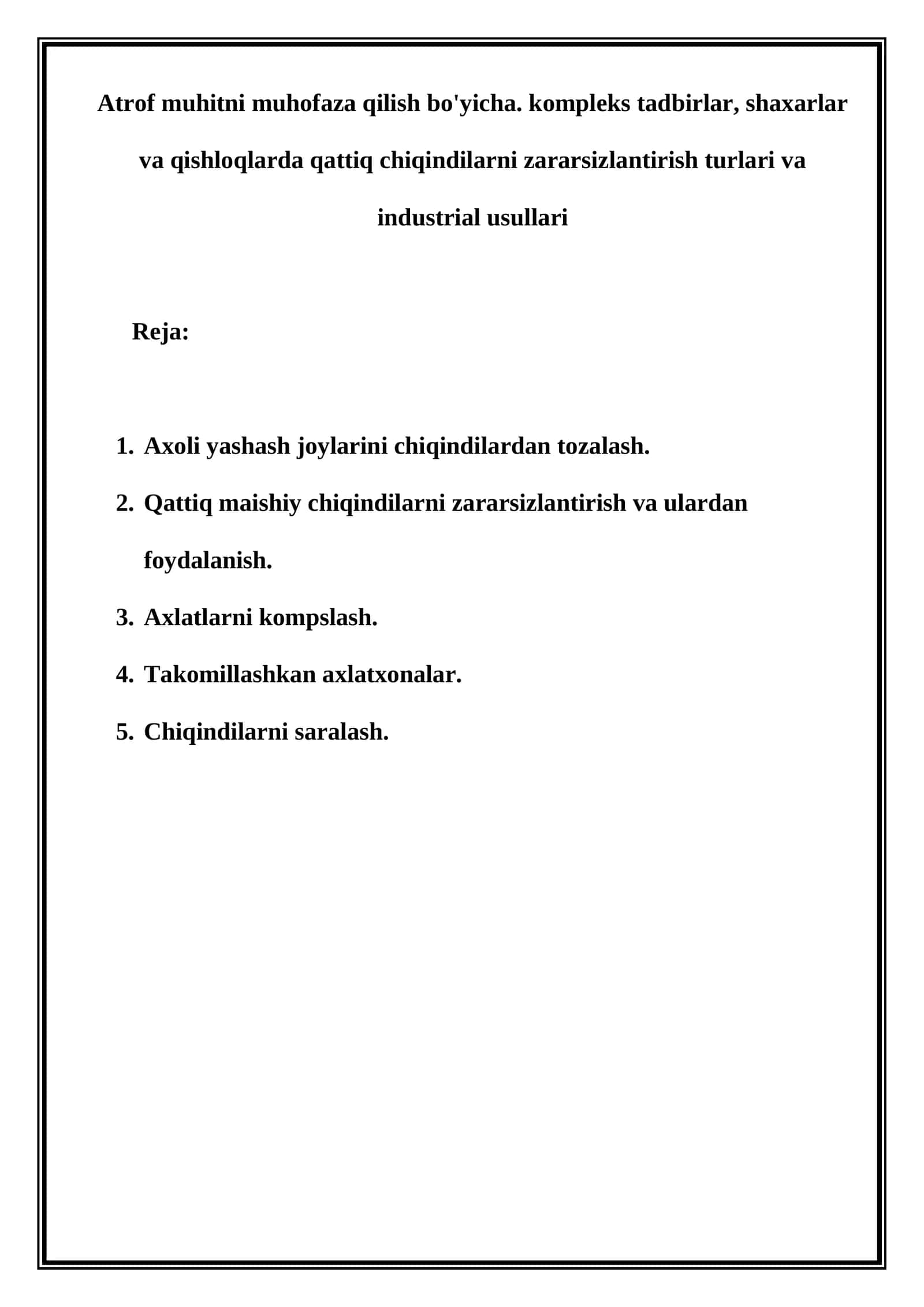 Atrof muhitni muhofaza qilish bo'yicha. kompleks tadbirlar