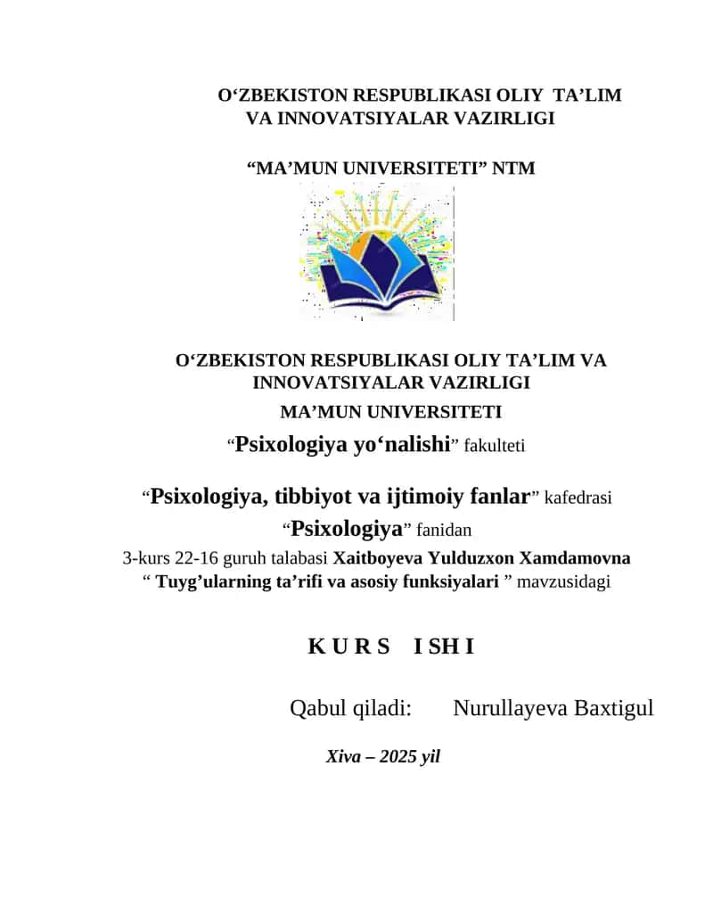 Tuyg’ularning ta’rifi va asosiy funksiyalari