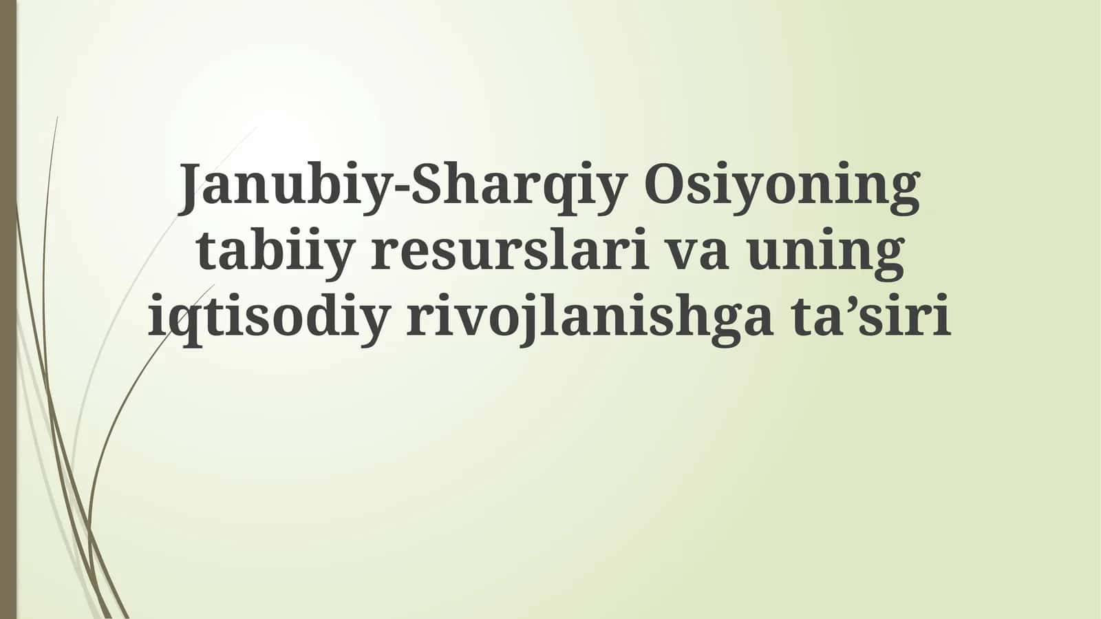 Janubiy-Sharqiy Osiyoning tabiiy resurslari va uning iqtisodiy rivojlanishga ta'siri