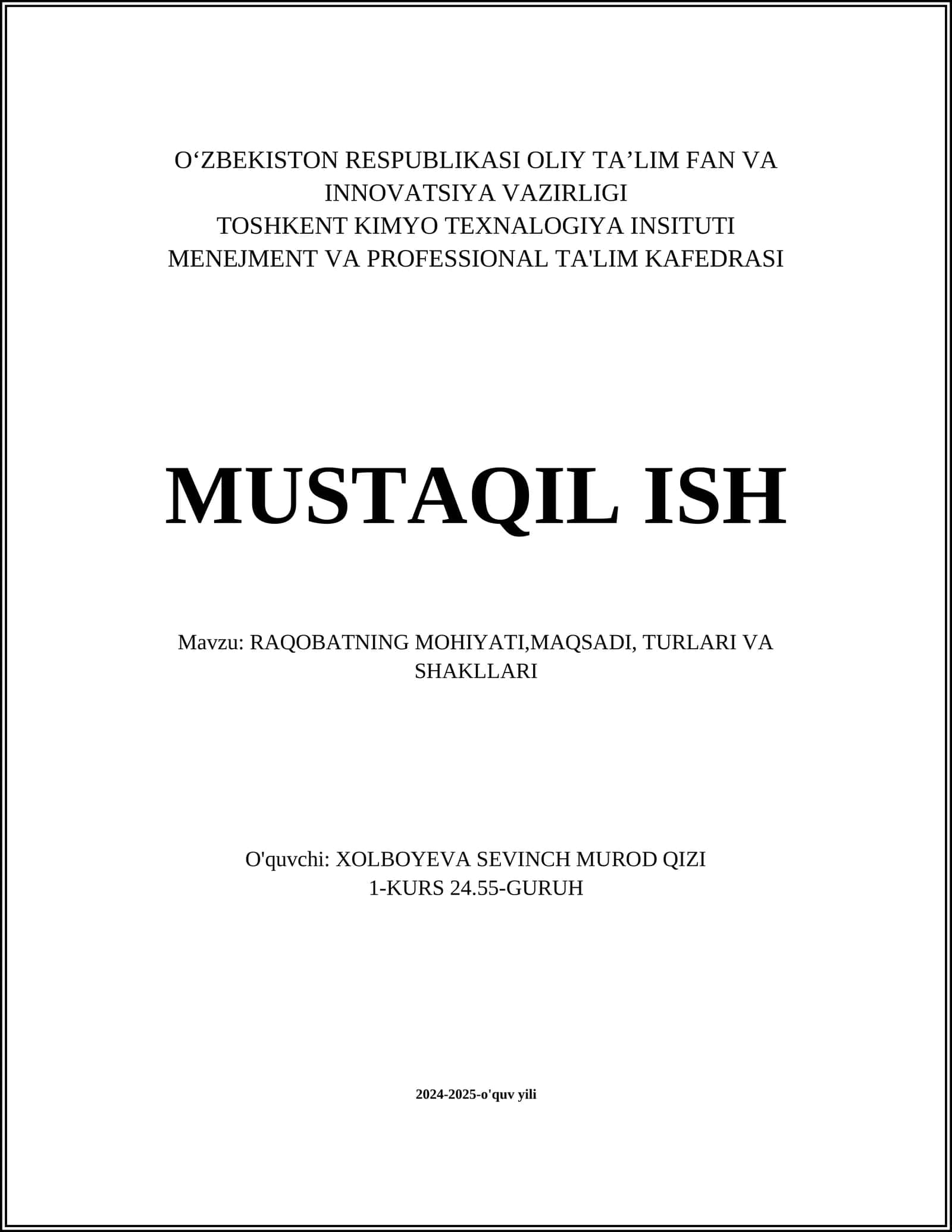RAQOBATNING MOHIYATI, MAQSADI, TURLARI VA SHAKLLARI