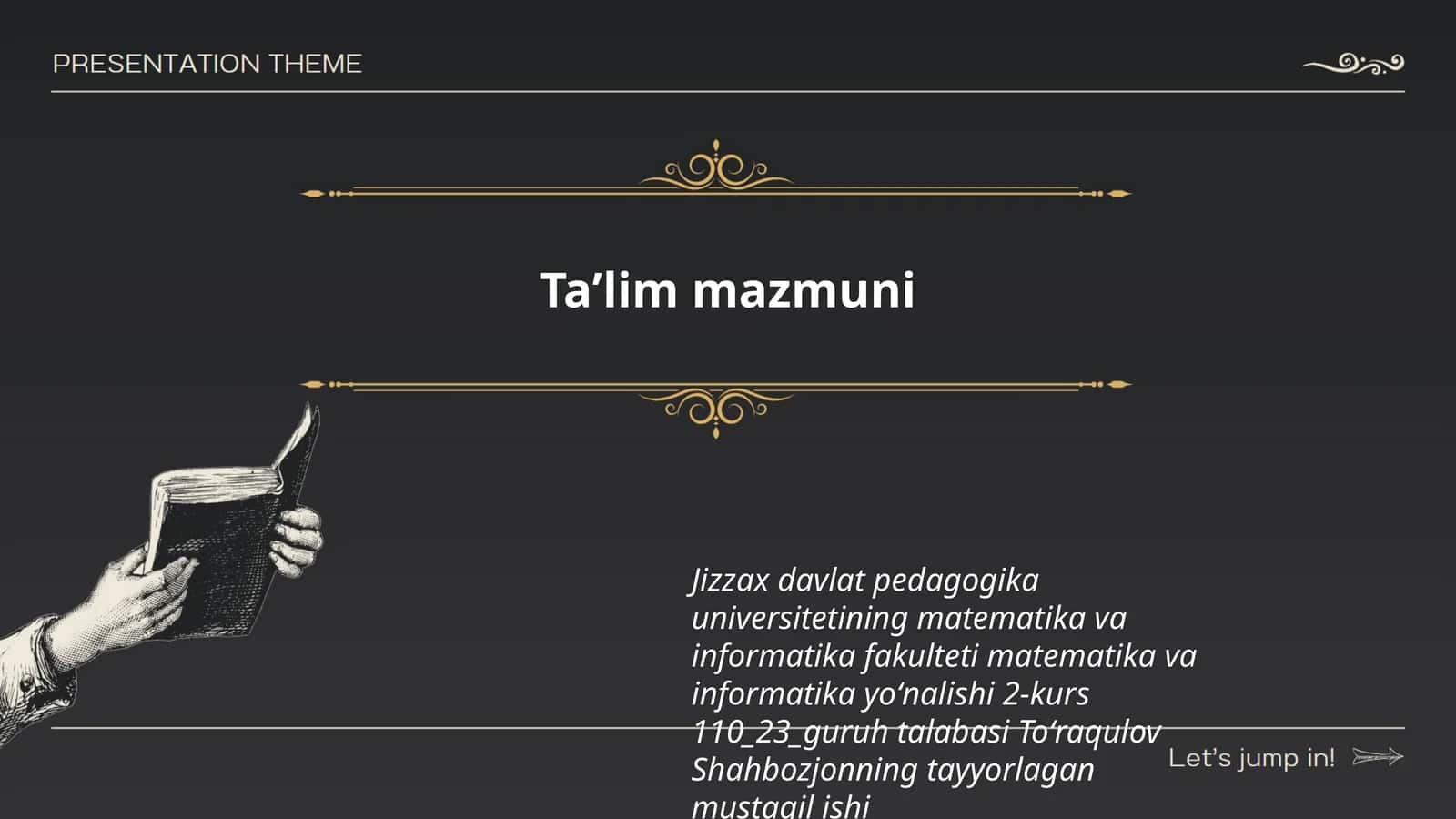 Toʻraqulov Shahbozjonning tayyorlagan mustaqil ishi