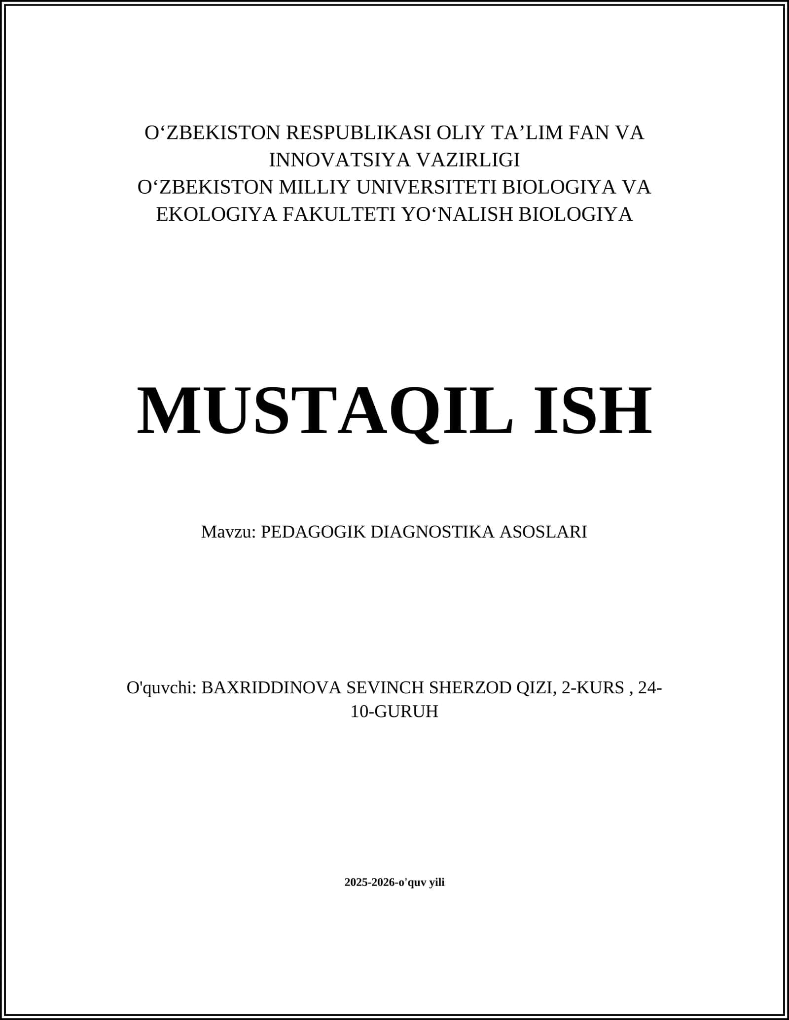 PEDAGOGIK DIAGNOSTIKA ASOSLARI
