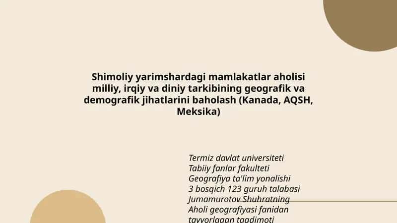 Aholi geografiyasi fanidan tayyorlagan taqdimoti