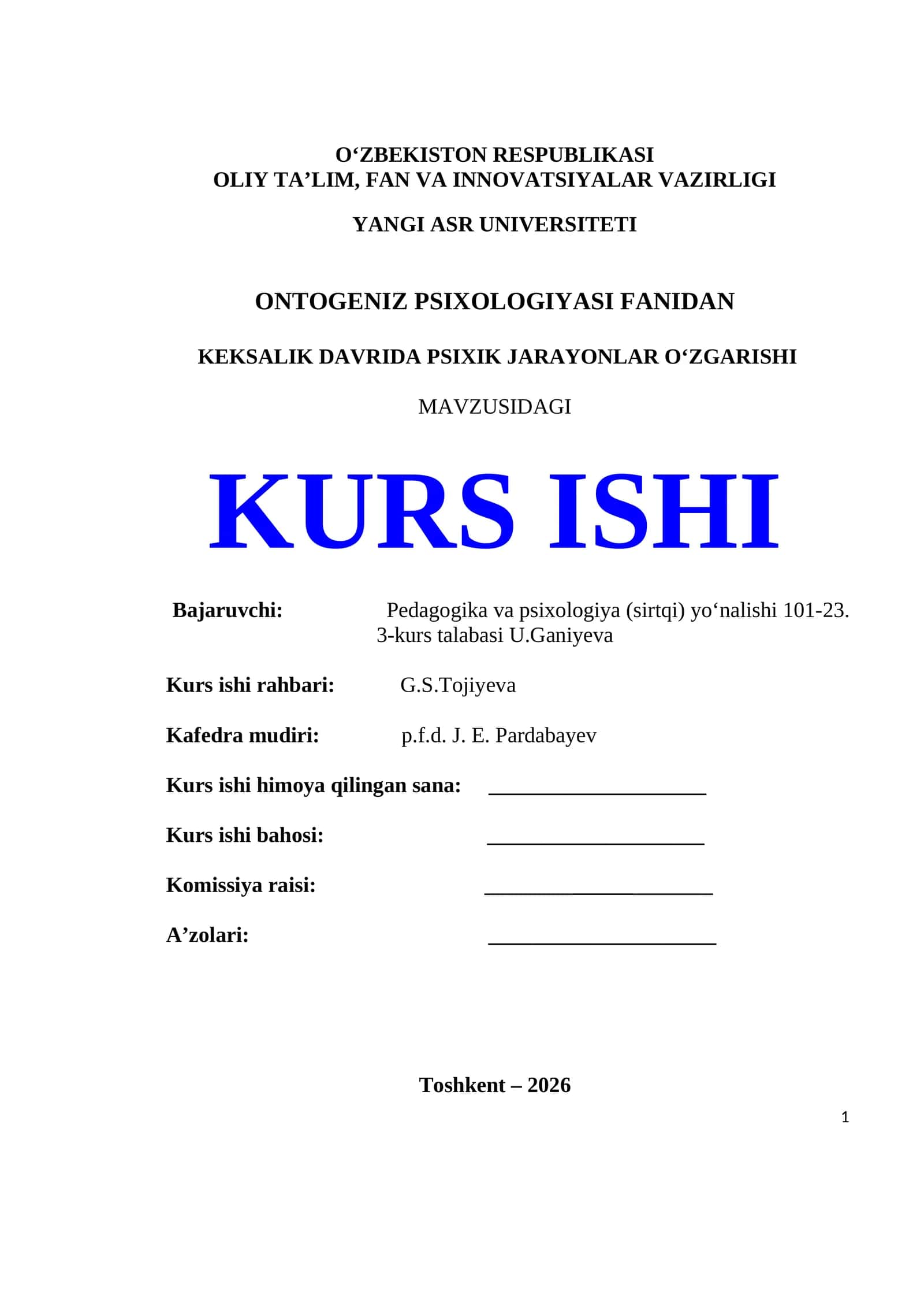 Ontogeniz psixologiyasi fani