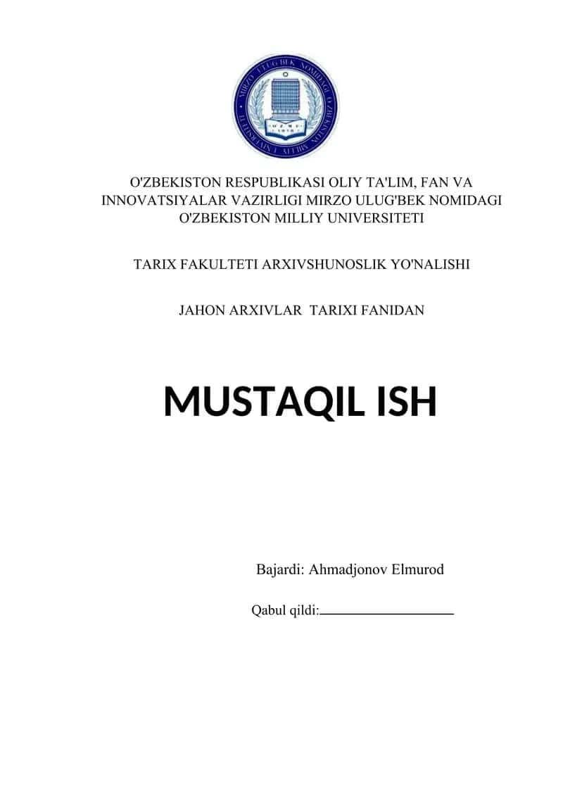 JANUBI-G’ARBIY VA MARKAZIY OSIYO MAMLAKATLARI ARXIVLARI