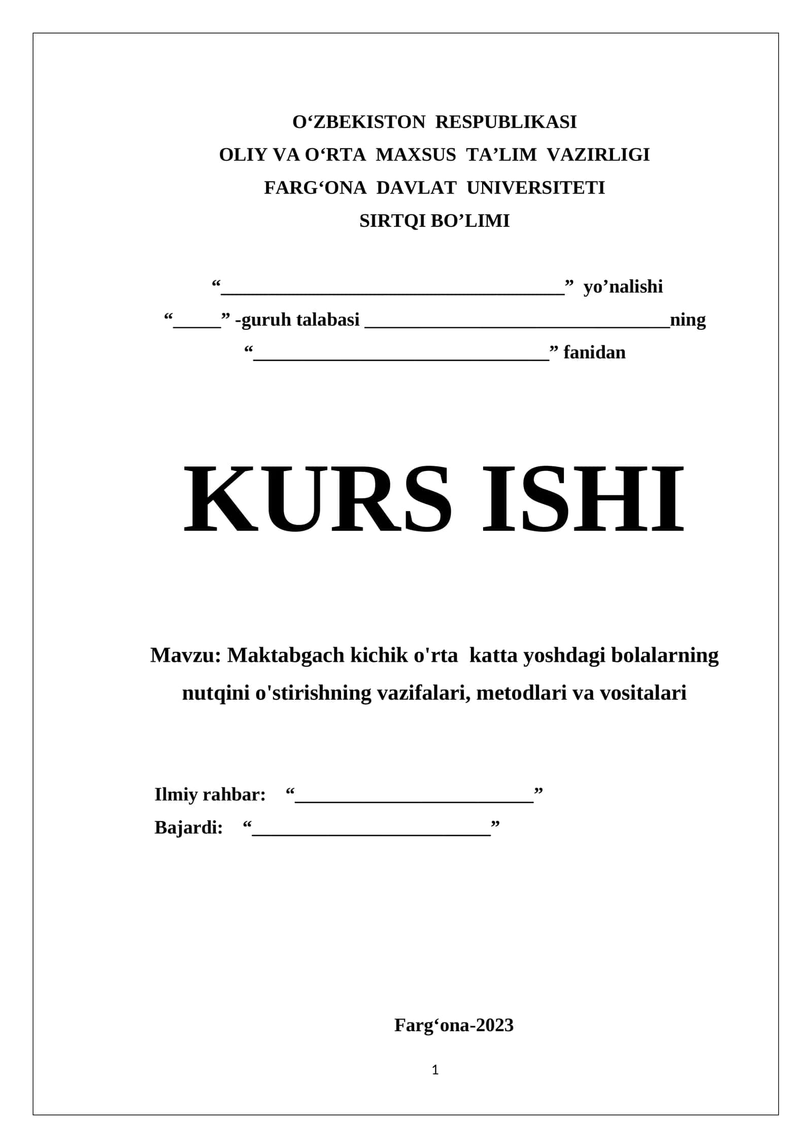 Maktabgach kichik o'rta katta yoshdagi bolalarning nutqini o'stirishning vazifalari, metodlari va vositalari