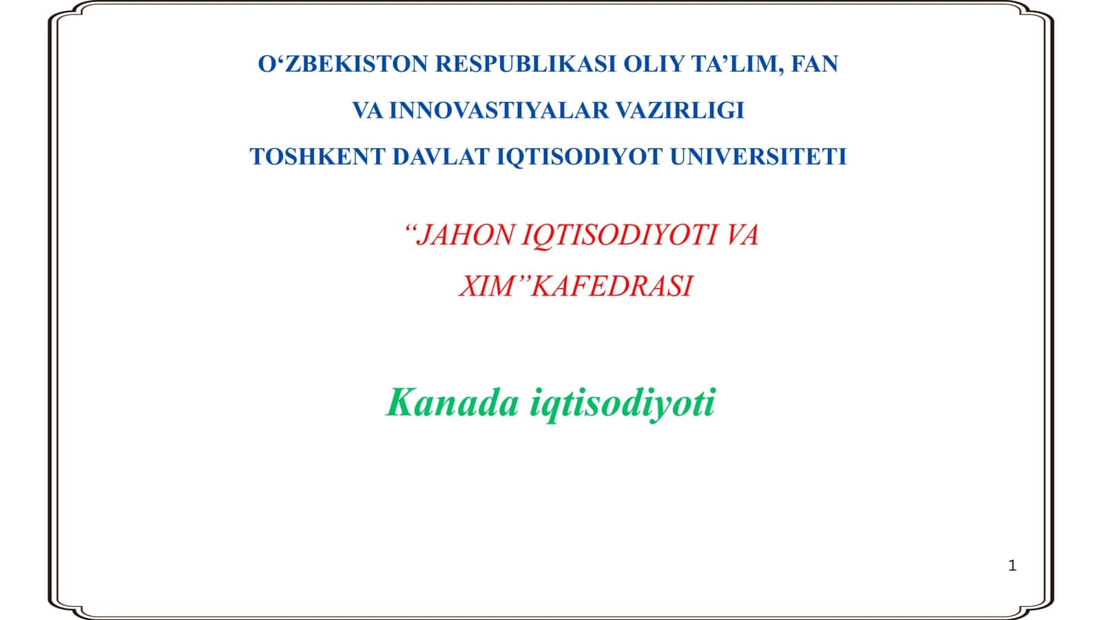 Kanada iqtisodiyoti va emperik tahlili (OLS model)