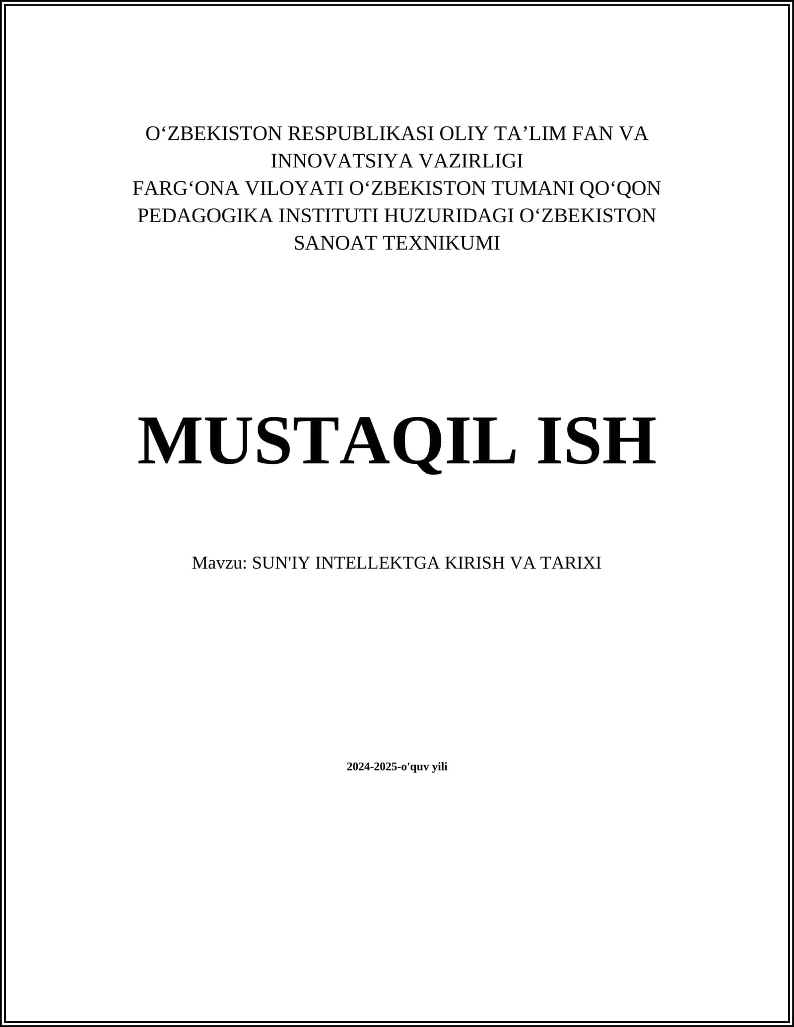 SUN'IY INTELLEKTGA KIRISH VA TARIXI