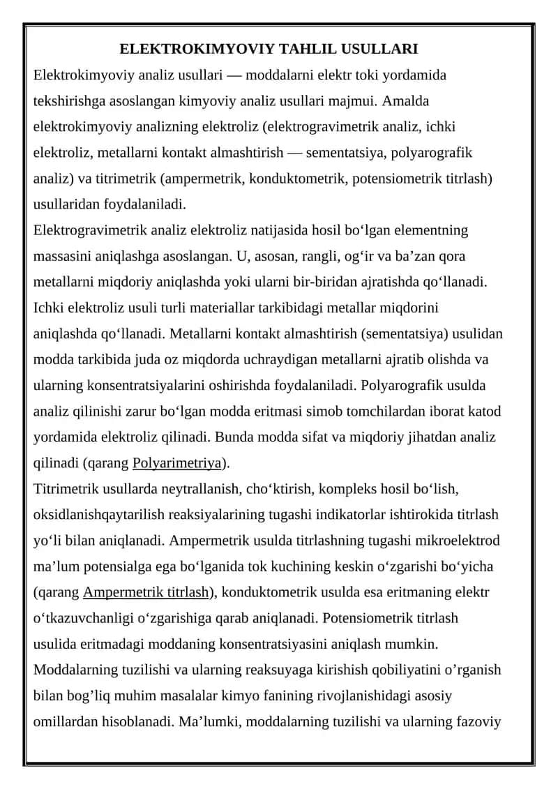 Elektrokimyoviy Tahlil Usullari