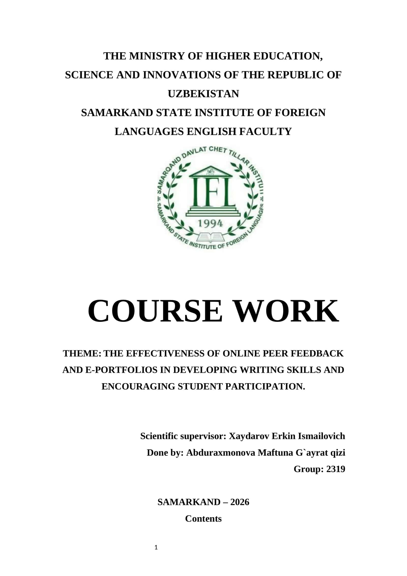 THE EFFECTIVENESS OF ONLINE PEER FEEDBACK AND E-PORTFOLIOS IN DEVELOPING WRITING SKILLS AND ENCOURAGING STUDENT PARTICIPATION