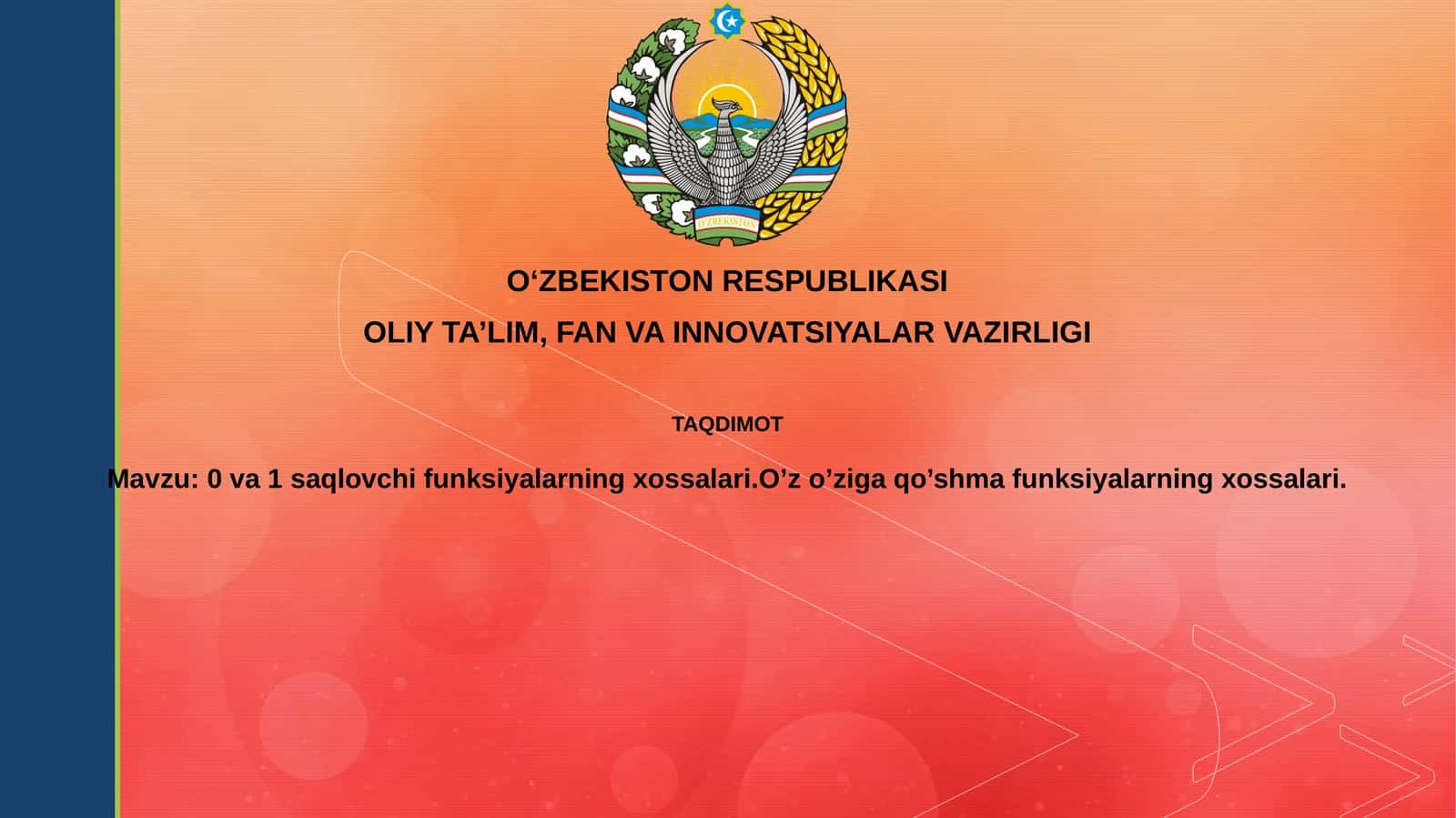0 va 1 ni saqlaydigan funksiyalarning xossalari