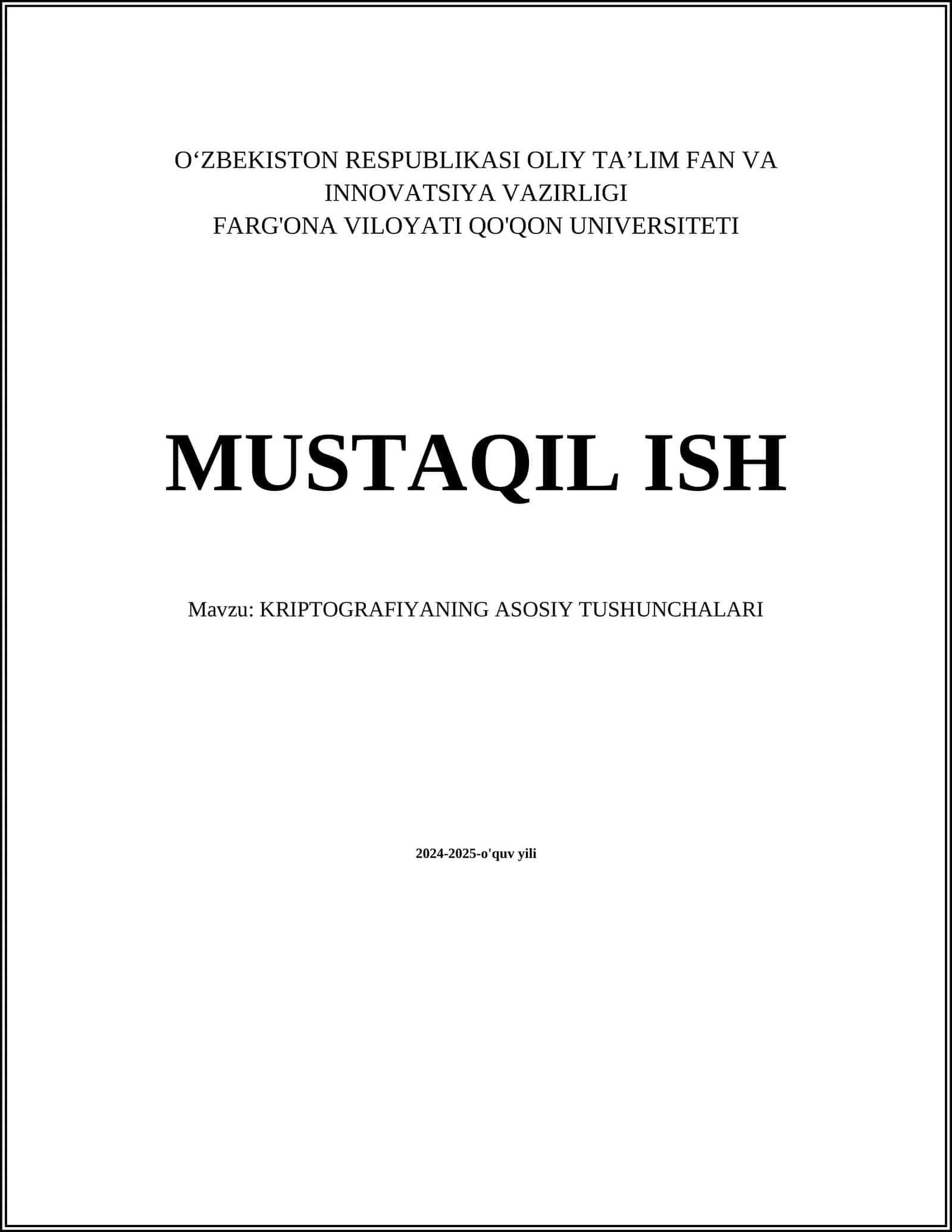 KRIPTOGRAFIYANING ASOSIY TUSHUNCHALARI