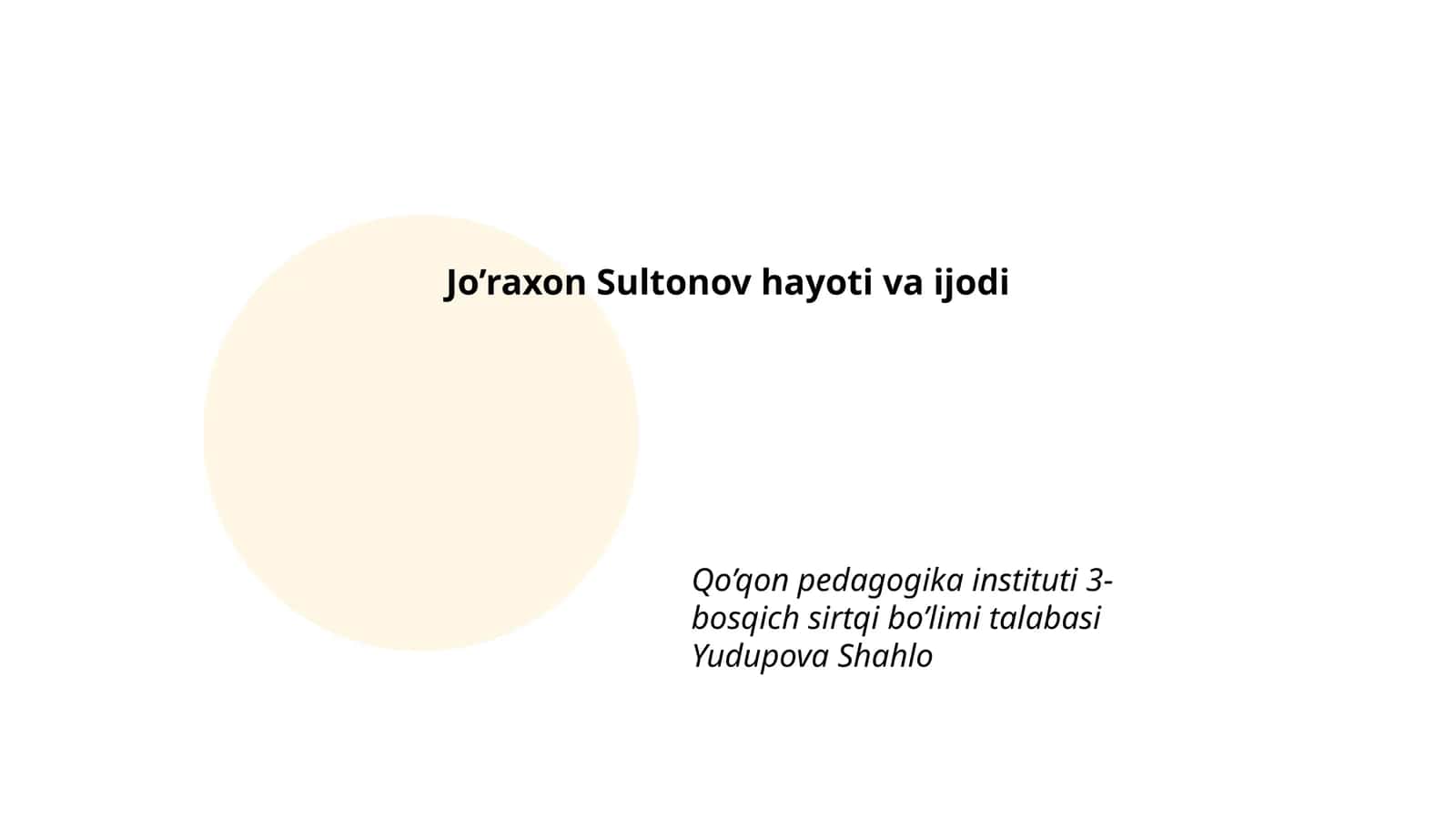 Jo’raxon Sultonov hayoti va ijodi