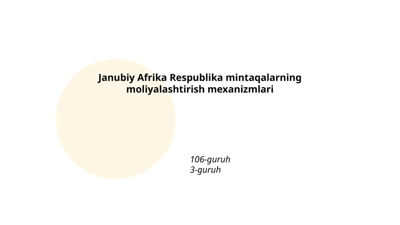 Janubiy Afrika Respublika mintaqalarning moliyalashtirish mexanizmlari
