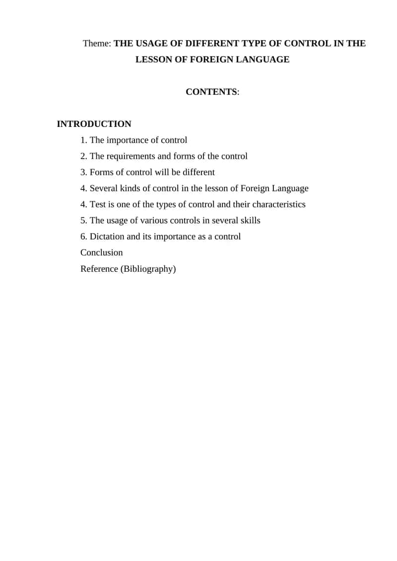 The Usage of Different Type of Control in the Lesson of Foreign Language