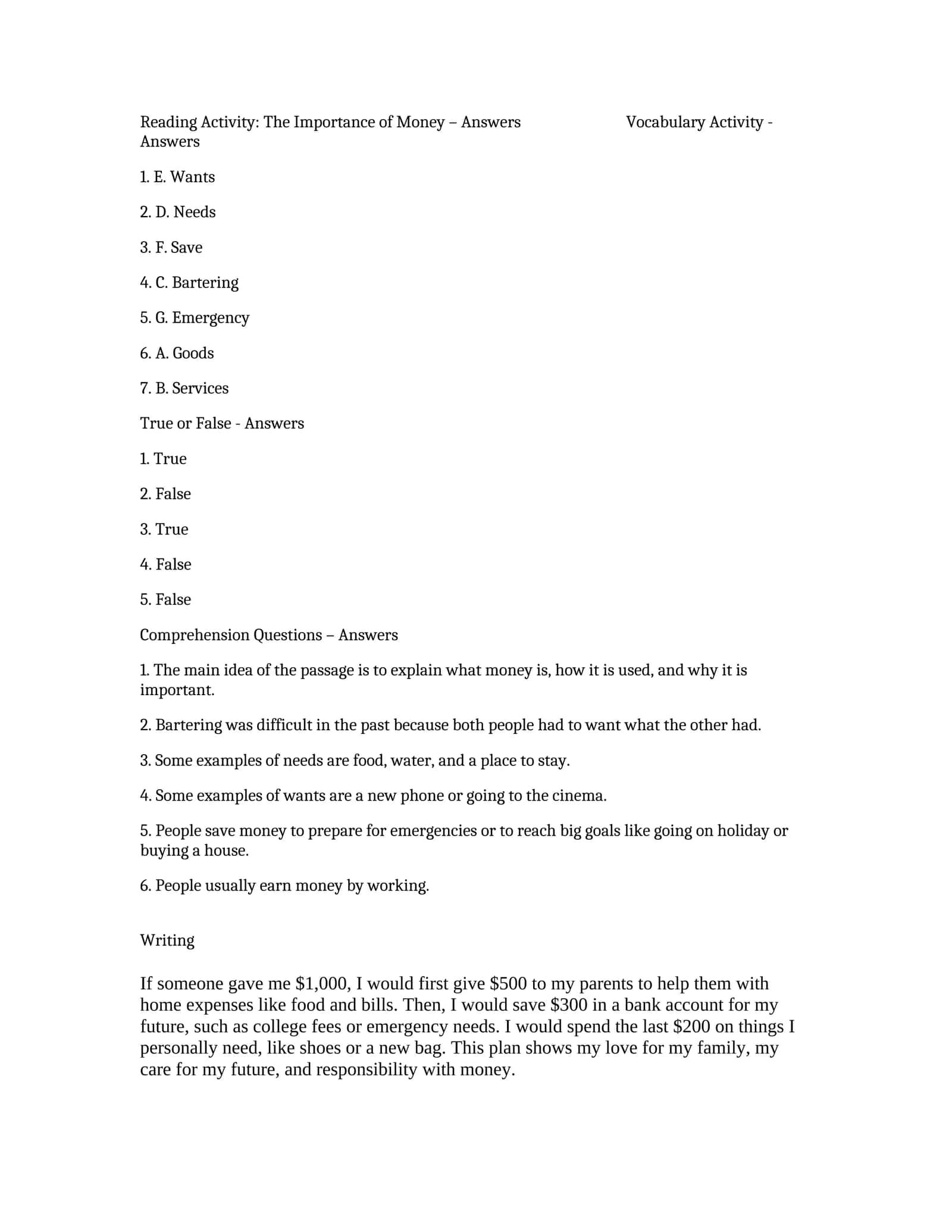 Vocabulary Activity - Answers